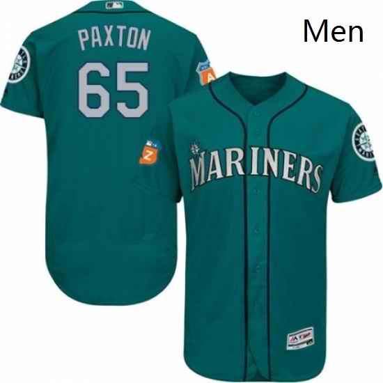 Mens Majestic Seattle Mariners 65 James Paxton Teal Green Alternate Flex Base Authentic Collection MLB Jersey